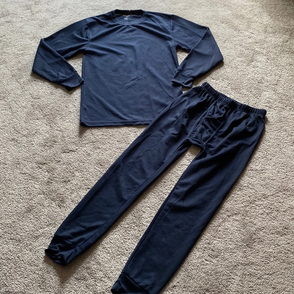 Northern Explosion Thermal Base Layer Set SIZE M Navy Waffle Knit Long Johns